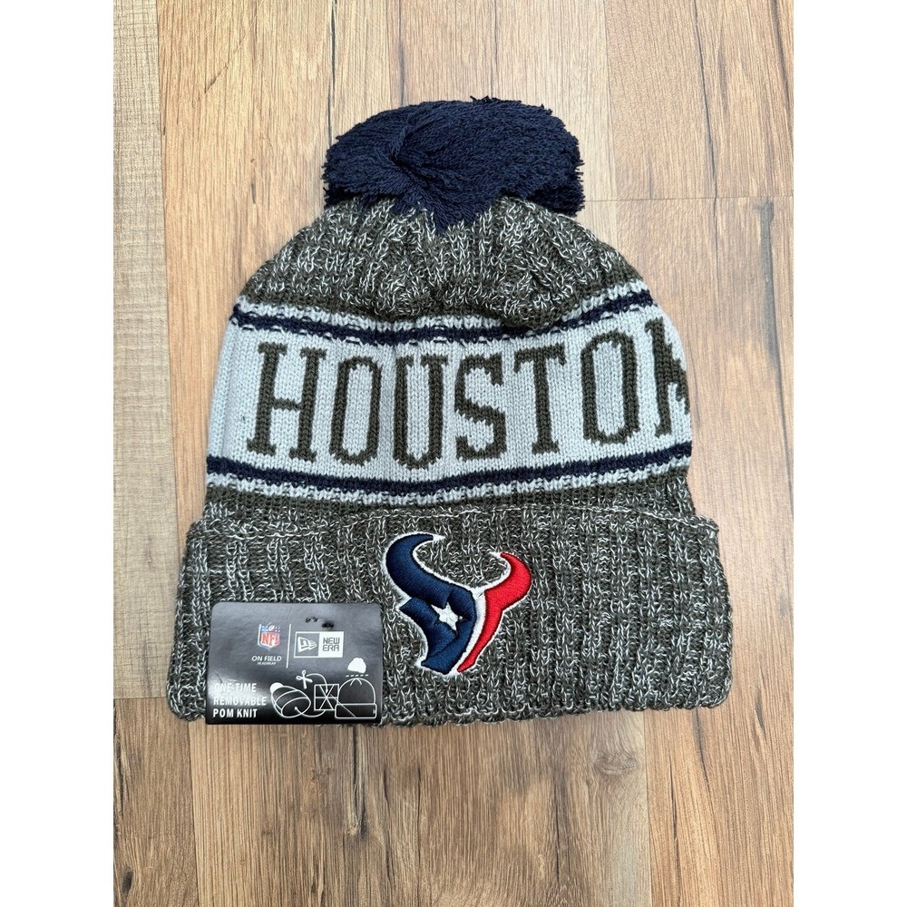New Era Houston Texans Knit Beanie Pom Hat NFL On Field One Size‎ NWT